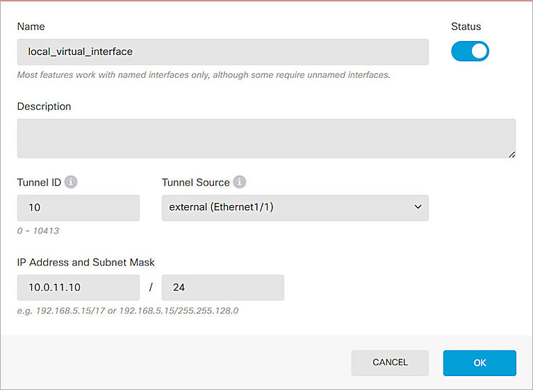 Screenshot of the Virtual Tunnel Interface configuration page